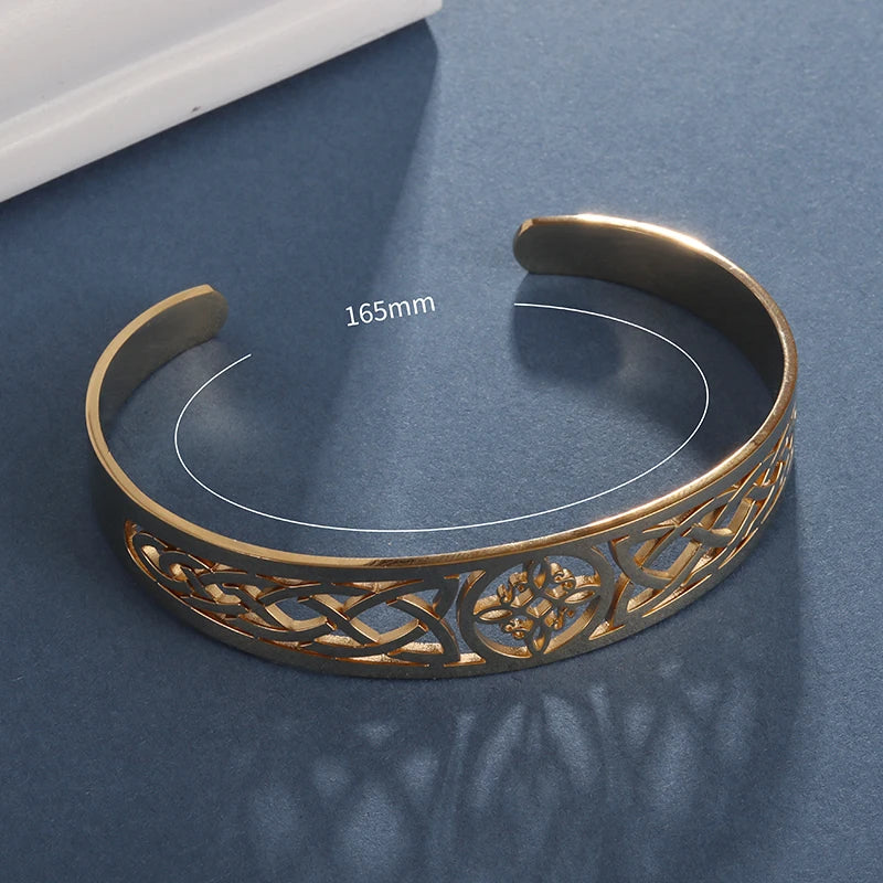 Hexenknoten-Manschettenarmband aus Edelstahl, heidnisches Hexerei-Symbol, magischer Knoten, viel Glück, Amulett, Armreifen, keltischer Knoten, Schmuck