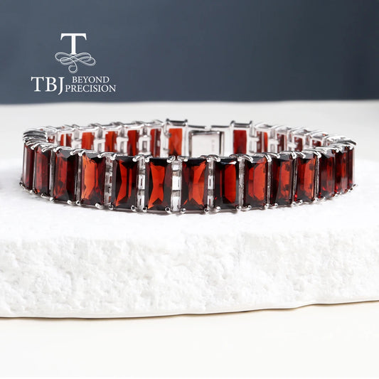 Großes breites Armband aus 925er-Sterlingsilber, natürlicher roter Granat-Edelstein, edler Schmuck für Frauen, Mutter, kostbares Geschenk