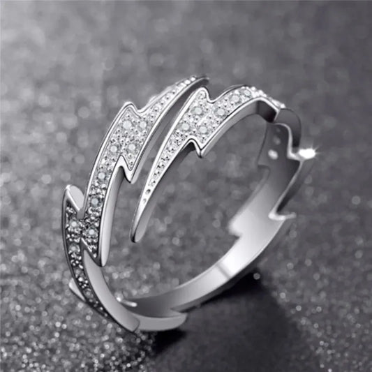 Punk Hip Hop Silber Farbe Zirkon Blitz Offene Ringe für Männer Mode Schmuck Geschenk Kreative Einstellbare Ring