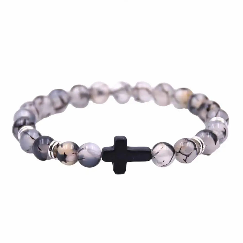 Mode Unisex 6 Farben Kreuz Charme elastischen Seil Armband Stein Armreif Schmuck Armbänder auf Hand Armreifen für Frauen Männer