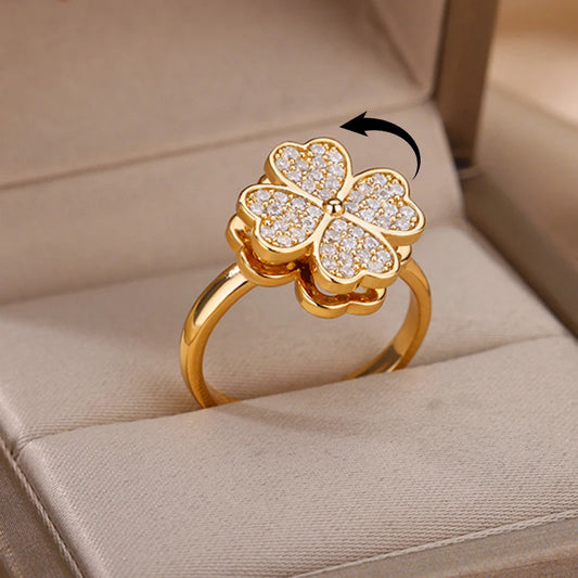 Spinner Zirkon Herz Vierblättriges Kleeblatt Ringe Für Frauen Edelstahl Anti Stress Angst Zappeln Ring Schmuck Weihnachten Geschenk