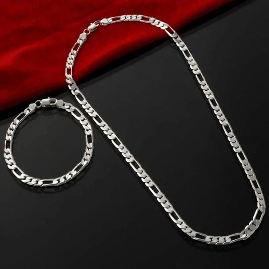 40-75 cm 925 Sterling Silber 4 mm Kette für Männer Frauen Armband Halskette Schmuckset Dame Weihnachtsgeschenk Charms Hochzeit