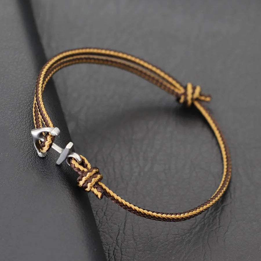 Neue Männer Anker Armband Ethnischen Stil Feines Seil Edelstahl Armband Handgemachte Einstellbare Pulsera Viking Strand Surfen Schmuck