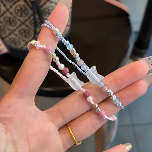 Ins Mode handgemachte Paar süße Katze Armband einzigartige stilvolle Hand Seil für Frauen Männer Perlen gewebt Armband Handgelenk Schmuck Geschenke