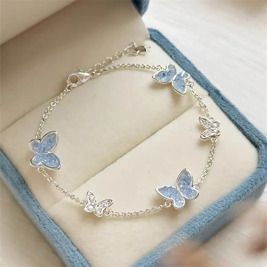 Mode Silber Farbe Kristall Schmetterling Schmuck Set Einstellbare Armband Ohrringe Halskette Ring für Frauen Handgemachte Neue Jahr Geschenk