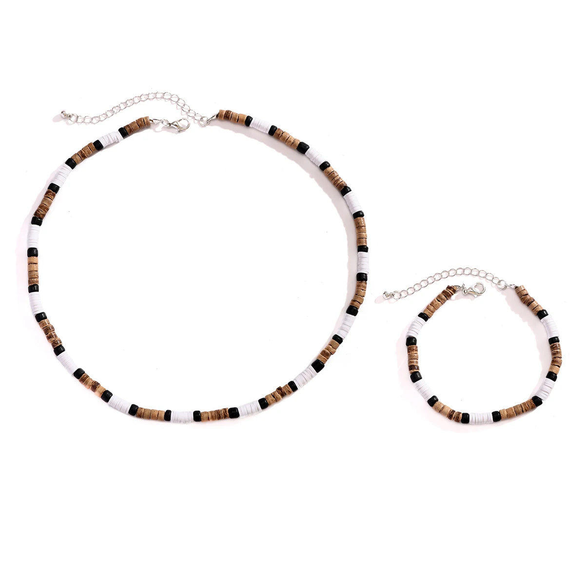 Kunjoe 2 teile/satz vintage natürliche weiche ton perlen armband halskette für männer afrikanische surf tribal schmuck set