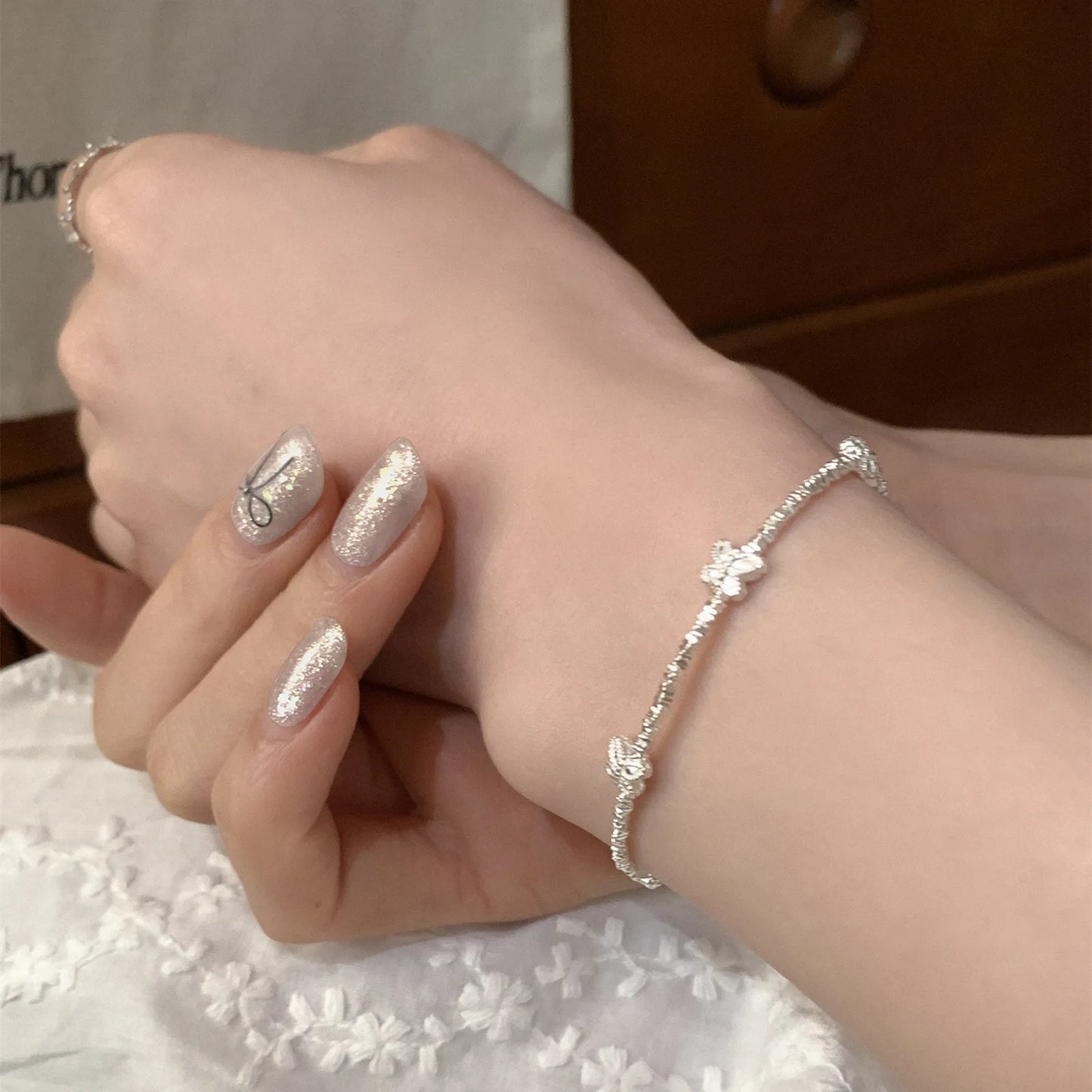 VENTFILLE Schmetterlingsarmband aus 925er-Sterlingsilber für Mädchen, Perlenschnur-Design, Insekt, modisch, vielseitiger Schmuck, Geschenk, Dropshipping