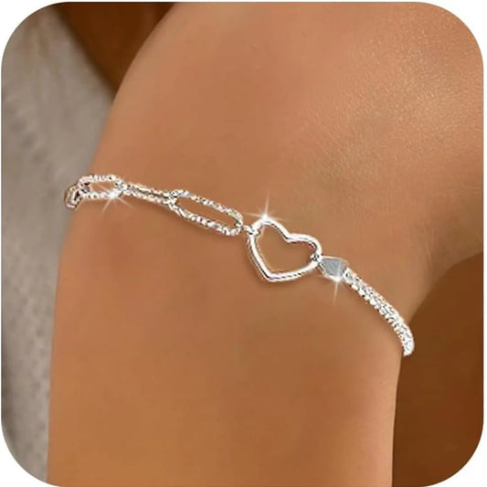 Glücksstern Herz Patchwork Armbänder für Frauen Damen versilbert zarte Glieder kette Schmuck Geschenke verstellbares Armband