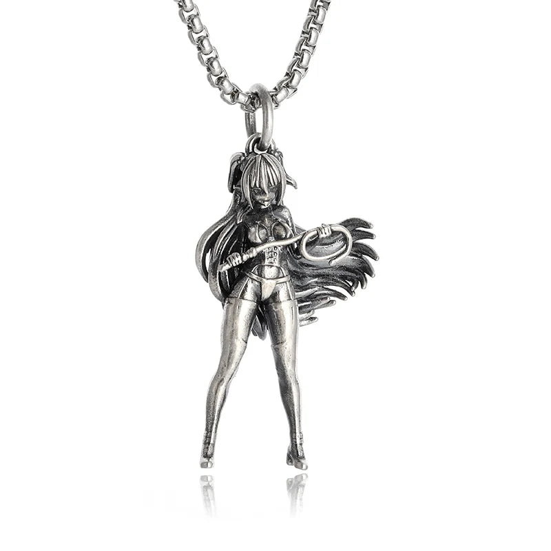 Versilberte Anime Mecha Schönes Mädchen Mädchen Anhänger Halskette Männer und Frauen Hip-Hop Rock Punk Trendy Schmuck Geschenk