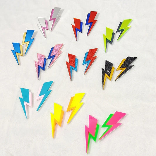 KUGUYS Zweifarbige Blitz-Ohrstecker für Damen, glitzernder Spiegel, Neon-Acryl, Strandschmuck, Sommer-Accessoires