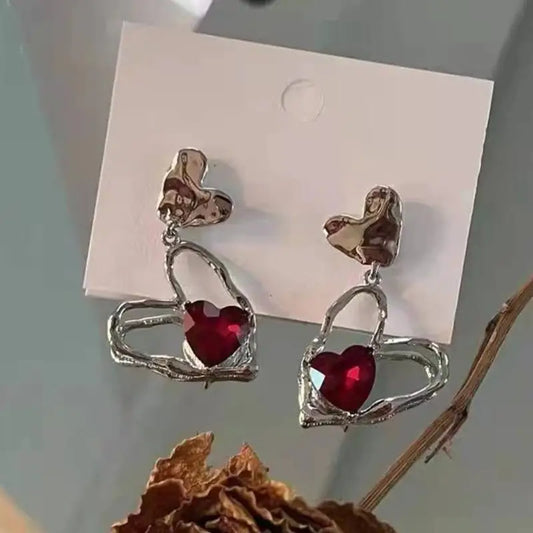W0YA unregelmäßige Kette Halskette Y2K Zirkonkristallperlen Quasten Ohrringe Herzanhänger