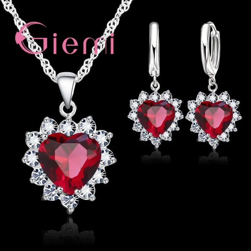 True Love Schmucksets aus 925er-Sterlingsilber für Hochzeit, Damen, Zirkonia, Anhänger, Halskette, Ohrringe, Set, Valentinstagsgeschenk