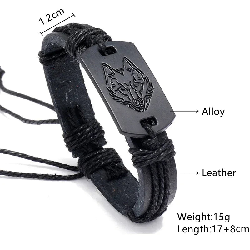 Hip Hop Rock Band Armband Steampunk Band Symbol verstellbar Wolf Kopf Charme Leder Armbänder Männer Frauen Kollektion