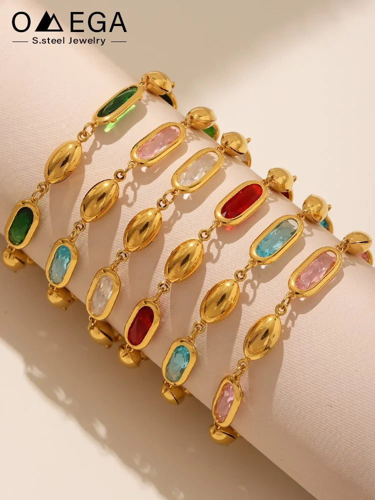 Edelstahlarmband mit mehreren glänzenden Streifen, facettiertes tschechisches Kristallglas für Damen, 18 Karat vergoldet, luxuriöse Damenarmbänder
