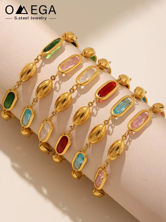 Edelstahlarmband mit mehreren glänzenden Streifen, facettiertes tschechisches Kristallglas für Damen, 18 Karat vergoldet, luxuriöse Damenarmbänder