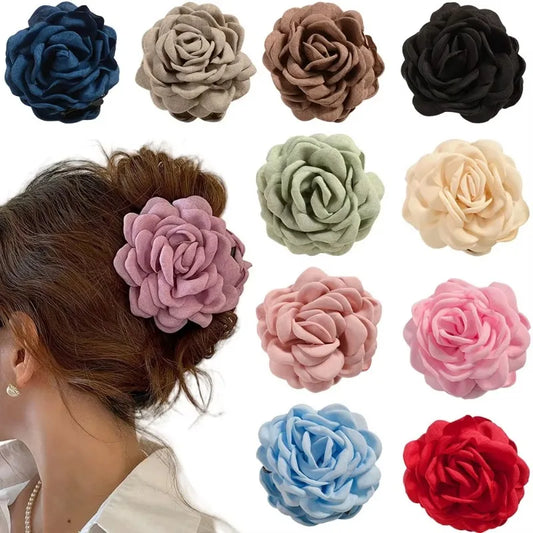 16 Farben Schweiß mittlerer Baumwollstoff Rose Blume Haarklammern für Frauen koreanische Ctach Shark Clamp Haarschmuck 2024