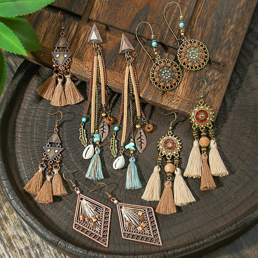 Klassische Vintage Ethnische Tropfen Ohrringe für Frauen Böhmischen Lange Temperament Quaste Geometrische Persönlichkeit Ohrring Weiblichen Schmuck