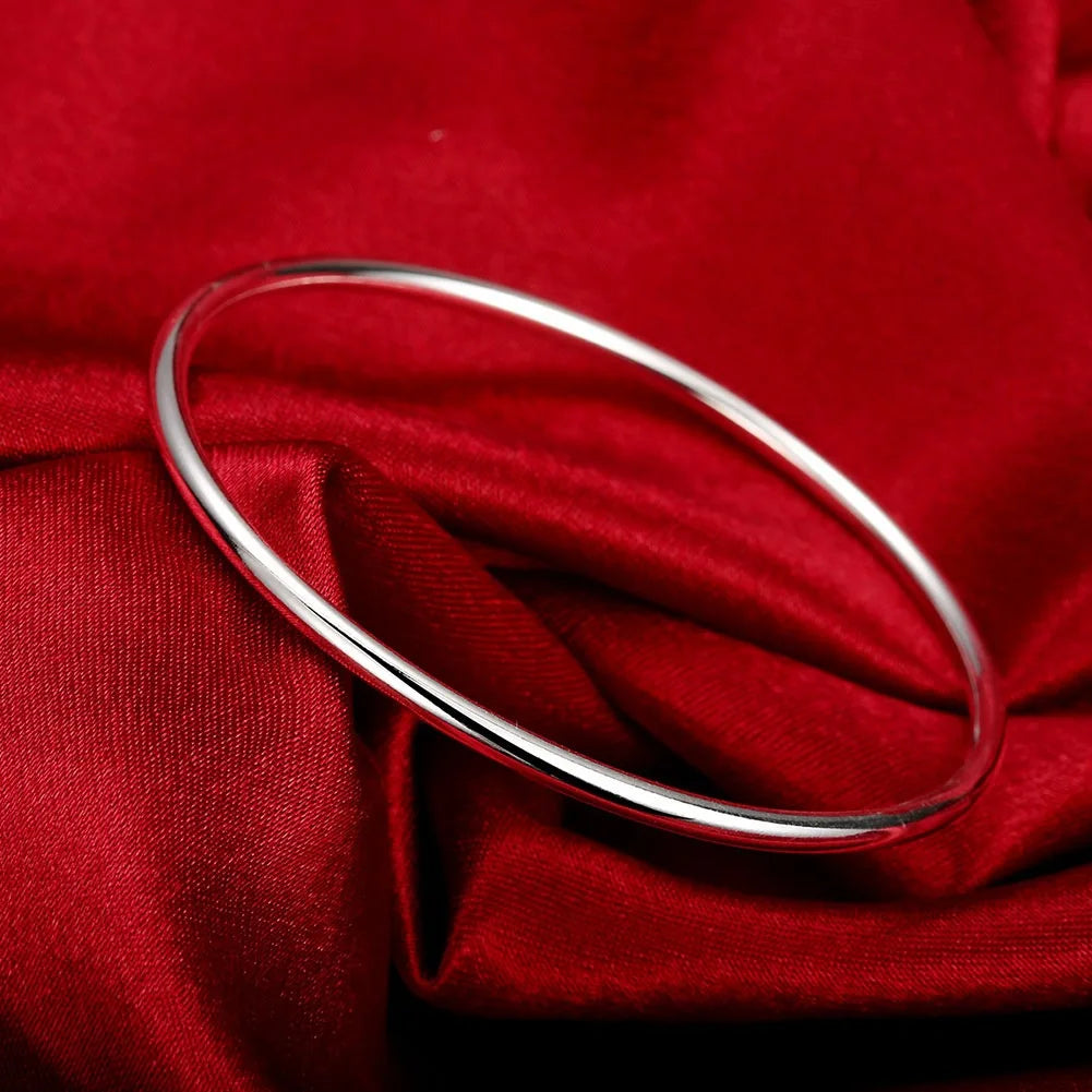 Damen-Armreif aus 925er-Sterlingsilber, schlichtes Single-Loop-Design, Durchmesser 6,5 cm, Silber-Hochzeitsschmuck