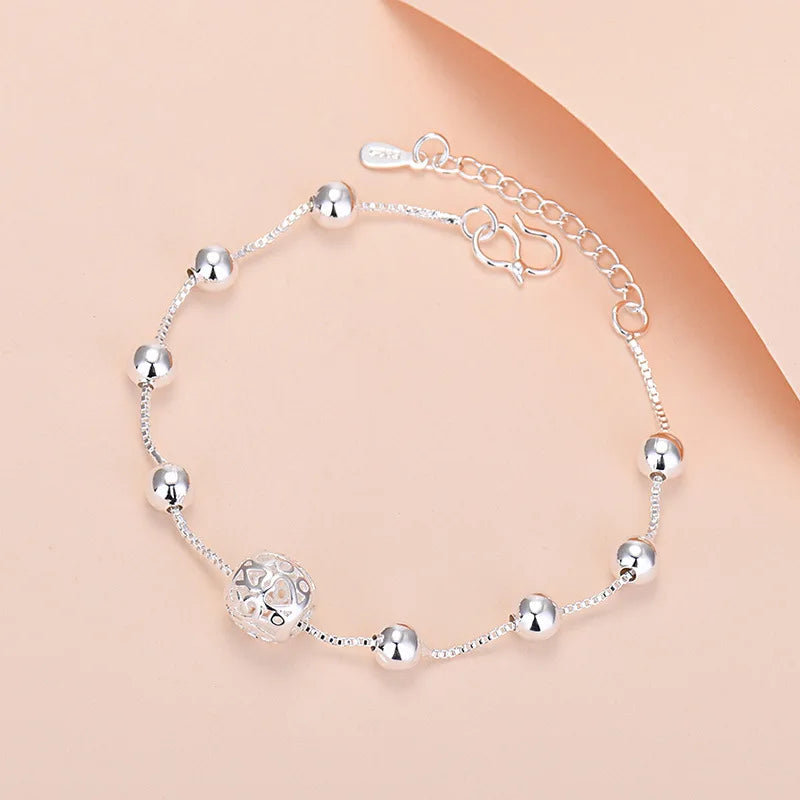 Charm-Armband aus 925er-Sterlingsilber mit Glücksperlen für Damen, Kette, runde Armreifen, modischer Luxus-Qualitätsschmuck, Weihnachtsaccessoires