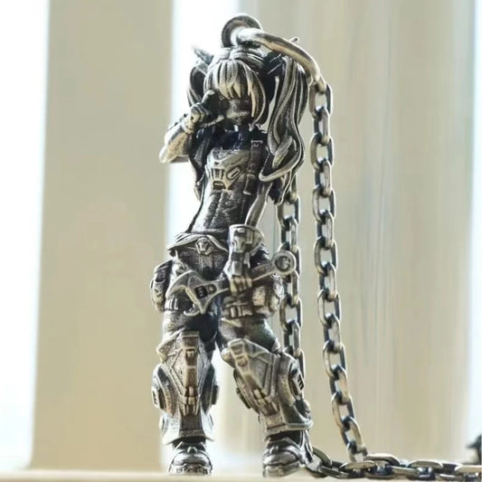 Versilberte Anime Mecha Schönes Mädchen Mädchen Anhänger Halskette Männer und Frauen Hip-Hop Rock Punk Trendy Schmuck Geschenk
