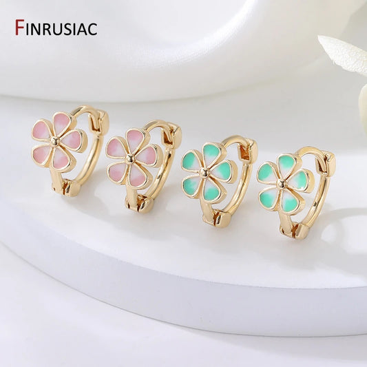 Neue Mode 14K Gold Überzogene Messing Blume Emaille Creolen für Frauen Tropft Öl Huggies Ohrringe Mädchen Partei Schmuck geschenk