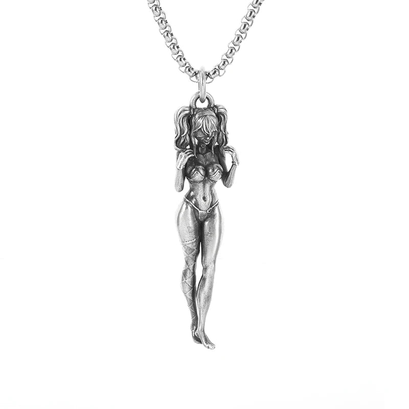 Versilberte Anime Mecha Schönes Mädchen Mädchen Anhänger Halskette Männer und Frauen Hip-Hop Rock Punk Trendy Schmuck Geschenk