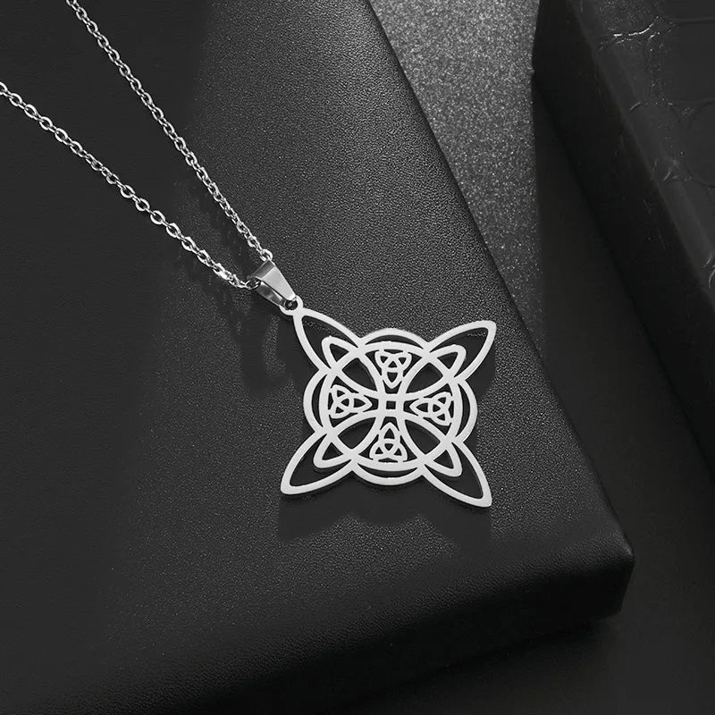 Hexenknoten-Manschettenarmband aus Edelstahl, heidnisches Hexerei-Symbol, magischer Knoten, viel Glück, Amulett, Armreifen, keltischer Knoten, Schmuck