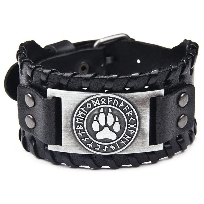 HNSP Viking Rune Schmuck Zubehör Wickelarmband aus Leder für Herren, verstellbare Größe