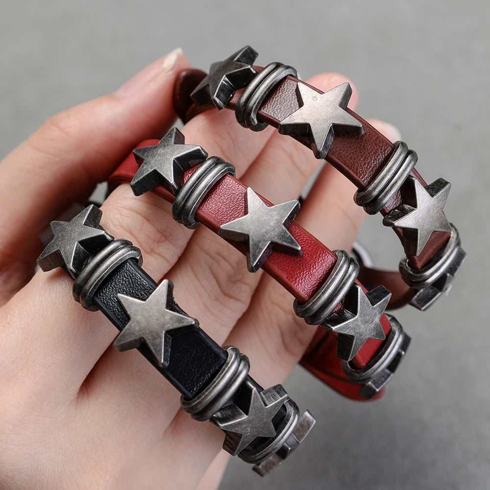 Gothic Star Punk Kunstleder Armband für Männer Frauen Spiked Armreif Goth Schmuck Vintage Y2K Cosplay Emo Kleidung Zubehör