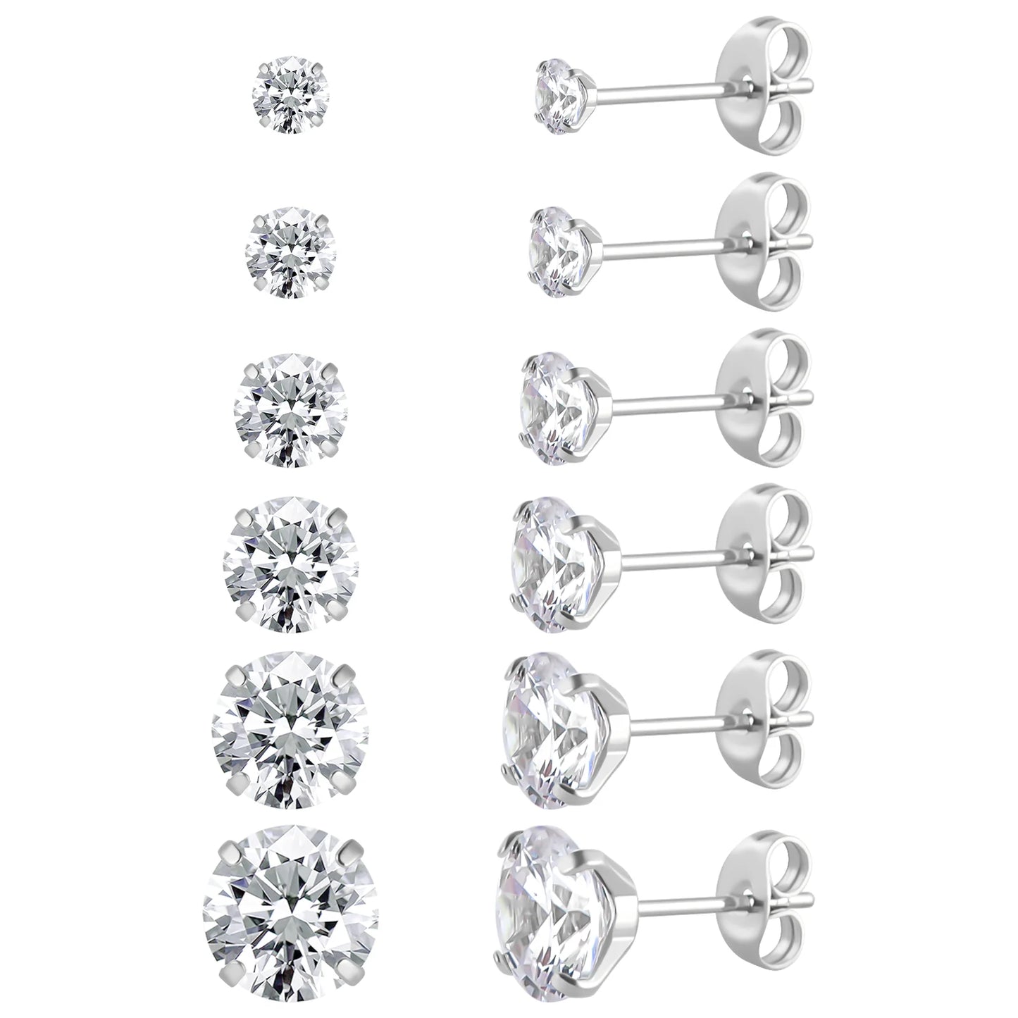 6-teiliges Ohrstecker-Set aus Edelstahl mit Schraubverschluss, vergoldet, Herz, Stern, quadratisch, Prinzessinnenschliff, rund, Zirkonia, CZ