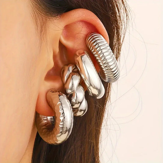 Mode 4 stücke C Förmigen Acryl Ohr Clip für Frauen Einfache Gold Silber Farbe Keine Durchbohrten Runde Ohrringe Punk Weiblichen schmuck