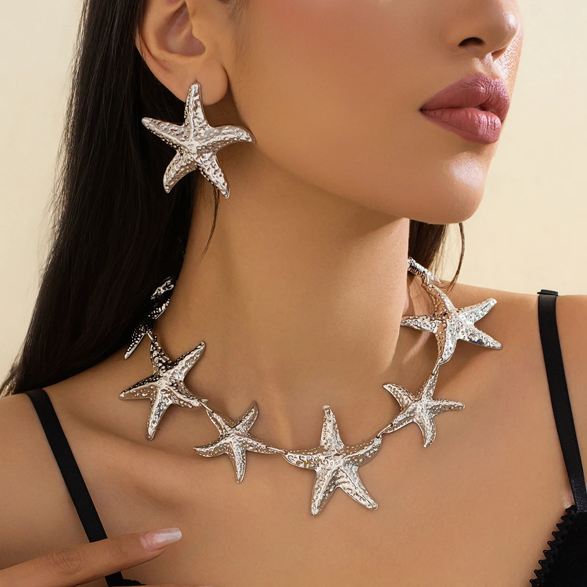 Salircon Böhmen Vintage Große Metall Seestern Halsband Halskette Tropfen Ohrringe für Frauen Trendy Charme Party Bankett Schmuck Set
