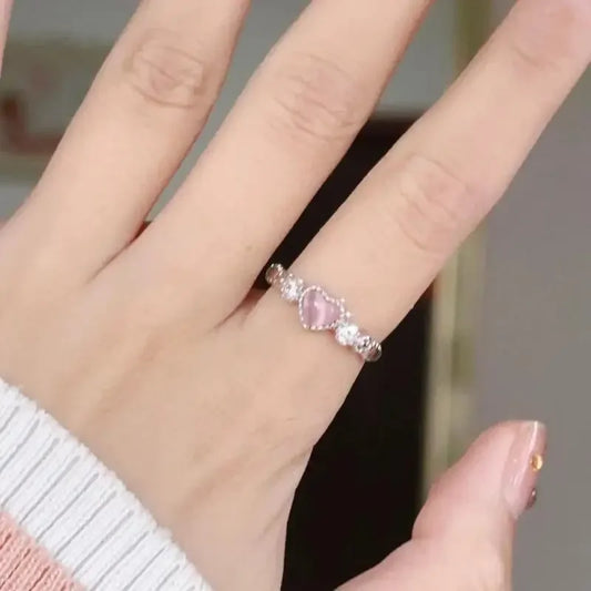2024 Trend Rosa Liebe Herz Kristall Ringe für Frauen Liebe Zirkon Offenen Ring Unregelmäßige Ästhetische Ringe Schmuck