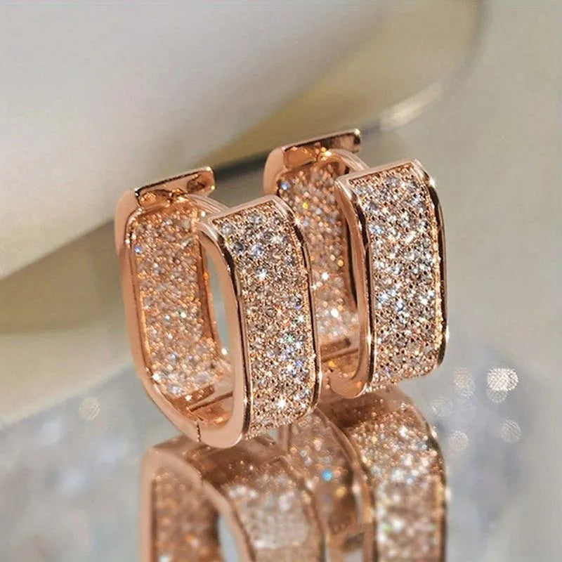 Edelstahl Gold Silber Farbe Quadratische Creolen für Frauen Luxus Glänzende CZ Zirkon Geometrische Ohrringe Hochzeit Schmuck