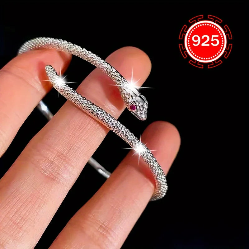 Hypoallergenes, stilvolles Öffnungsarmband aus 925er Silber, modisches Spirit-Schlangenarmband für Damen, Hip-Hop-High-End-Textur-Armband,