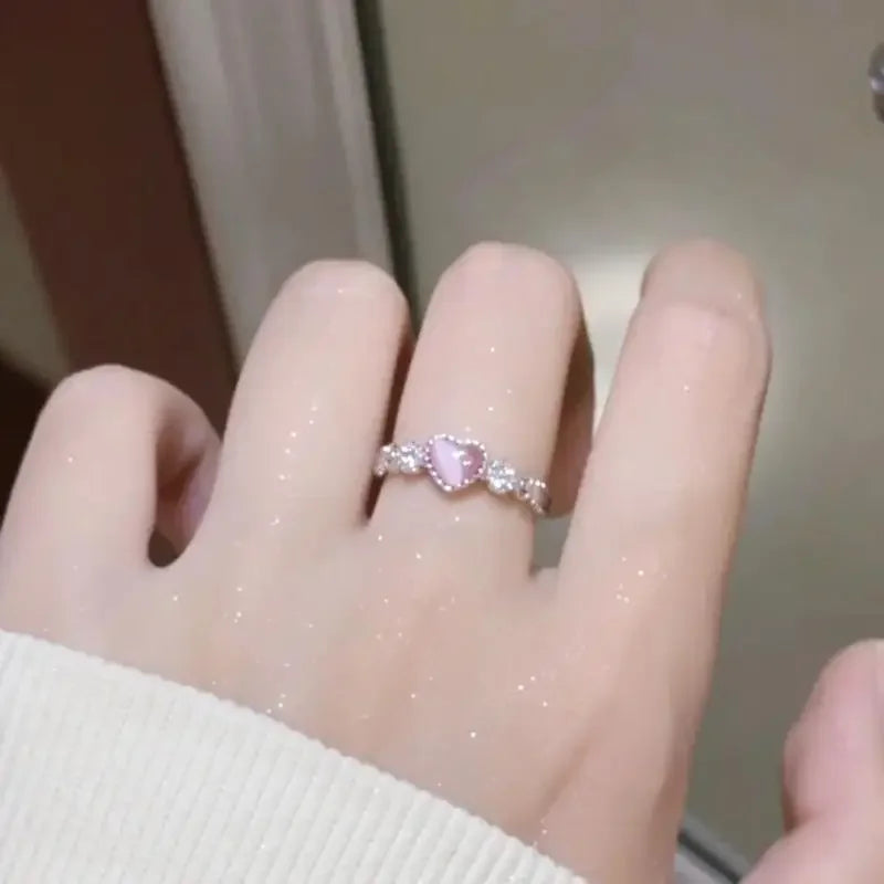 2024 Trend Rosa Liebe Herz Kristall Ringe für Frauen Liebe Zirkon Offenen Ring Unregelmäßige Ästhetische Ringe Schmuck