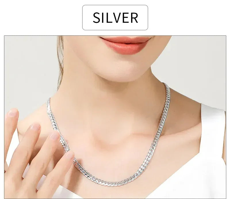 18K Gold Farbe Silber Farbe 6mm Seitlich Halskette 8/18/20/24 Zoll Kette Für Frau Männer Mode Hochzeit Verlobung Schmuck