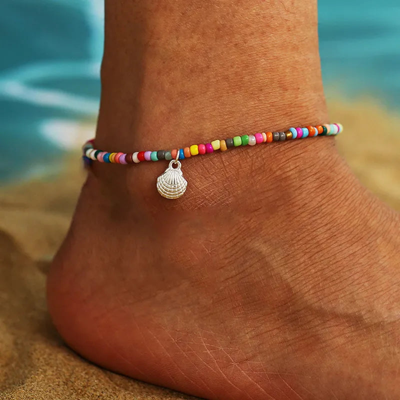 Modyle Vintage Silber Farbe Perlen Seestern Fußkettchen Für Frauen Handgemachte Perlen Knöchel Armband Sommer Strand Fuß Schmuck
