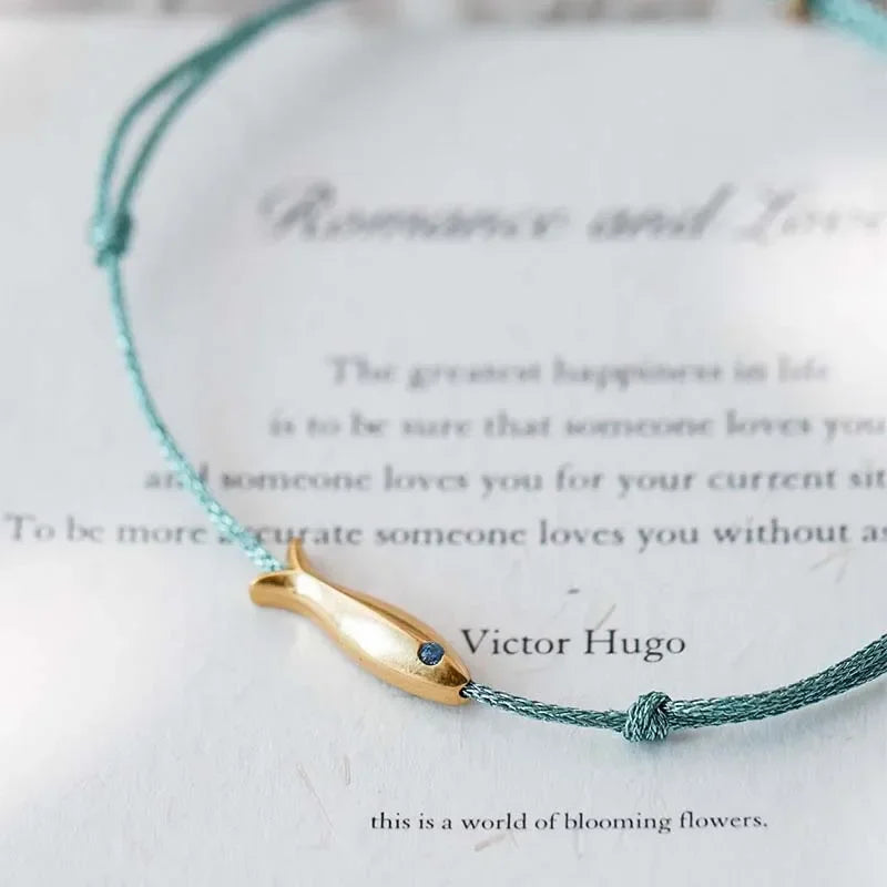Modisches süßes blaues Schnur-Fisch-Armband für Frauen, böhmisches Metalltier, handgefertigt, rotes Seil, verstellbares Armband, Schmuck, Geschenke