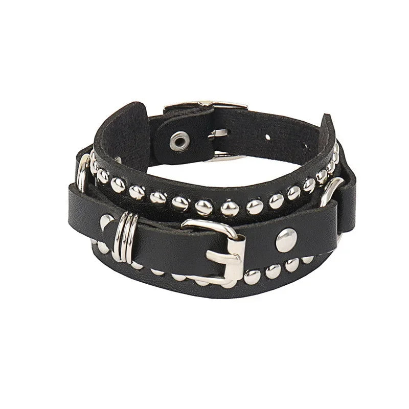Punk-Lederarmband für 90er-Jahre-Männer und Frauen, Nieten-Manschettenarmband, verstellbares schwarzes Lederarmband, Metallbesatz, Schmuck, Geschenk