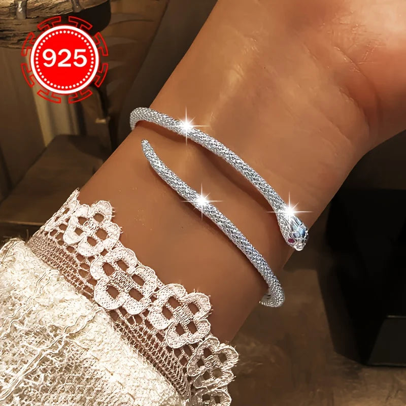 Hypoallergenes, stilvolles Öffnungsarmband aus 925er Silber, modisches Spirit-Schlangenarmband für Damen, Hip-Hop-High-End-Textur-Armband,