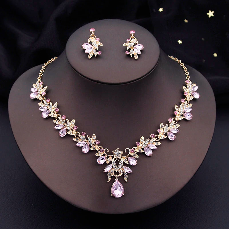 Elegante Mode-Halsketten-Sets für Frauen, baumelnde Ohrringe, Prinzessinnen-Kragen, zweiteiliges Set, Brautschmuck, Braut- und Hochzeitsaccessoires