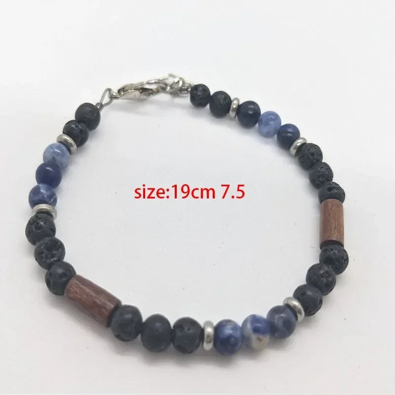 Schwarzes Onyx-Yoga-Armband mit runden Perlen und Pfeilsteinperlen für Herren