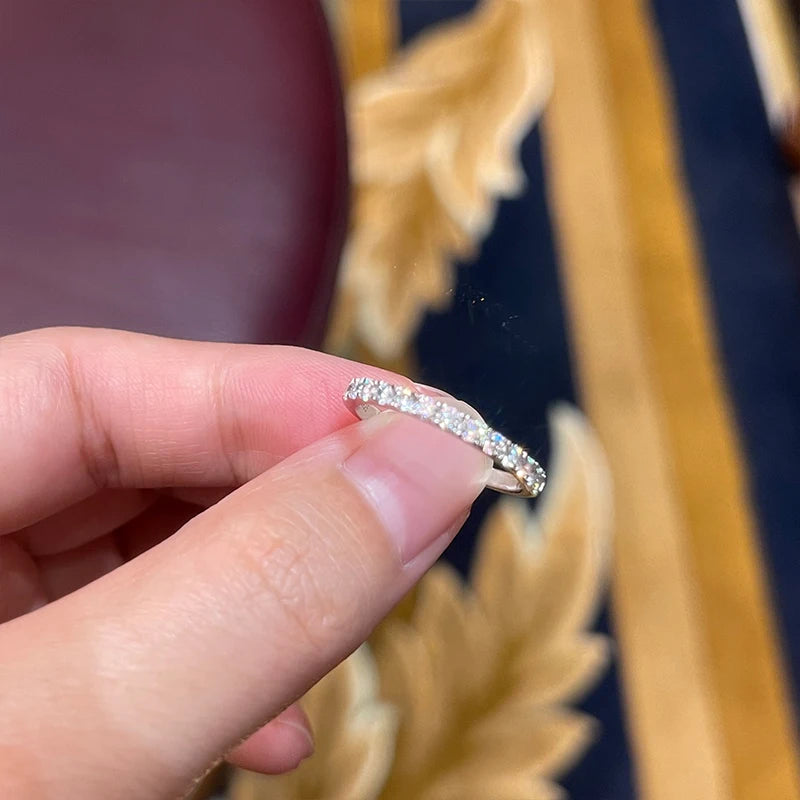 OXTAO Half Eternity Moissanit Brautring Echt 100 % 925 Sterling Silber Luxus Weibliche Ringe Ehering Schmuck GRA Zertifiziert