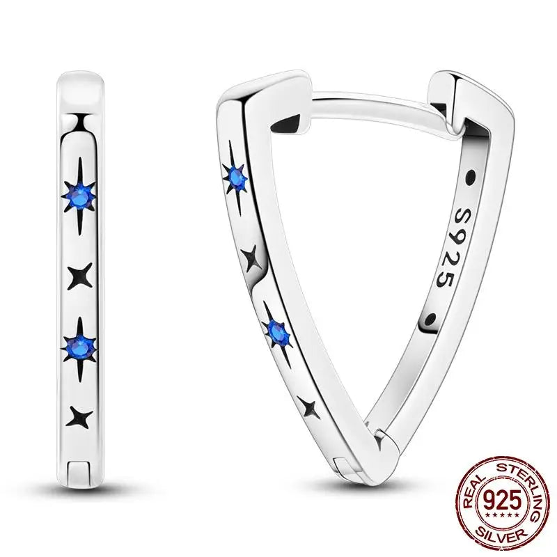 Leuchtende Muschel-Ohrringe für Damen, Original-Ohrringe aus 925er-Sterlingsilber, Pavé-CZ-Stern, Mond, Creolen, Verlobung, Hochzeit, Schmuck