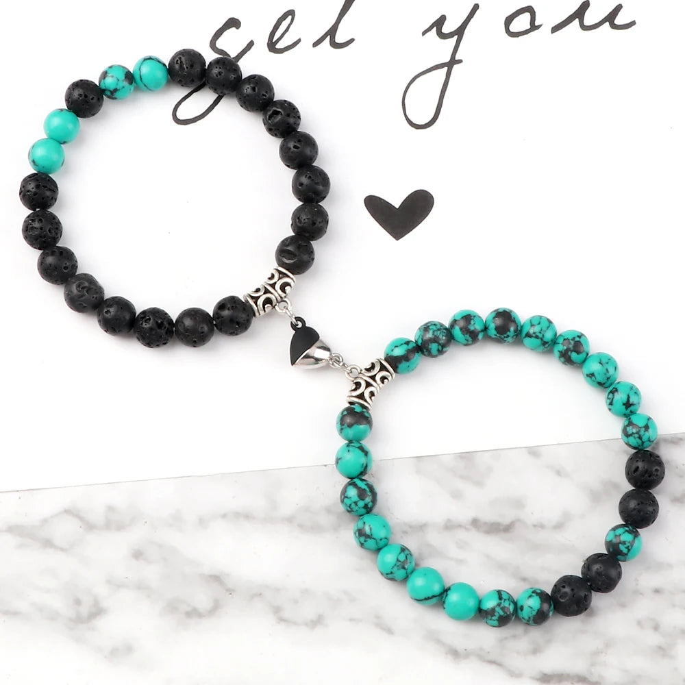 Heißer Paar Yin Yang Armband Set Männer 8mm Naturstein Herz form Magnet Liebe Armband für Frauen Freundschaft Mode schmuck Geschenk