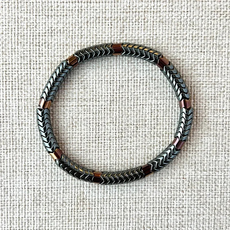 Schwarzes Onyx-Yoga-Armband mit runden Perlen und Pfeilsteinperlen für Herren