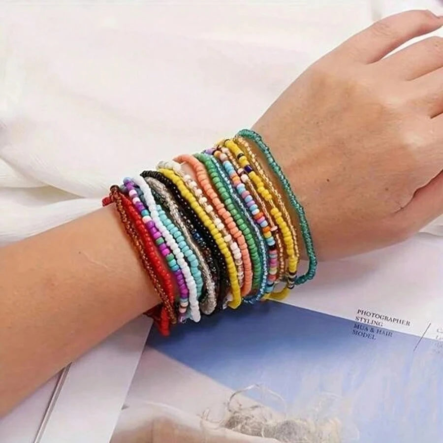 17 Stück/Set zufällige böhmische Urlaub bunte Perlen gestapelte Armbänder-handgefertigter Glasperlen-Schmuck für Männer und Frauen