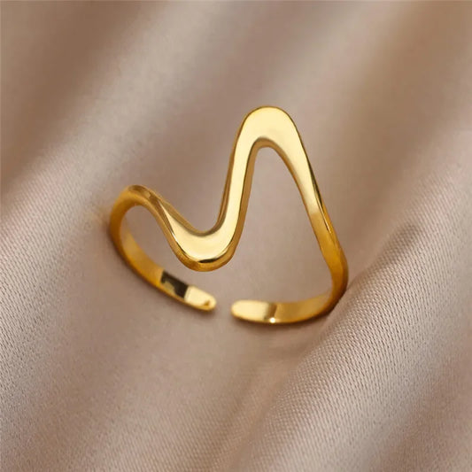 Vintage geometrische Wellenringe für Frauen, Edelstahl, goldfarben, verstellbarer Rockring, ästhetischer Hochzeitsschmuck, Geschenk, Bijoux