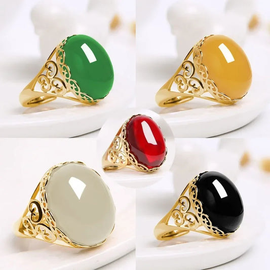 Unisex Ringe ethnischen Stil Nachahmung grüne Chalcedon Ringe für Frauen Temperament Nachahmung Achat rote Farbe Öffnungs ring Anillo